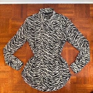 Olivaceous Long Sleeve Zebra Mesh Button-Up Top L